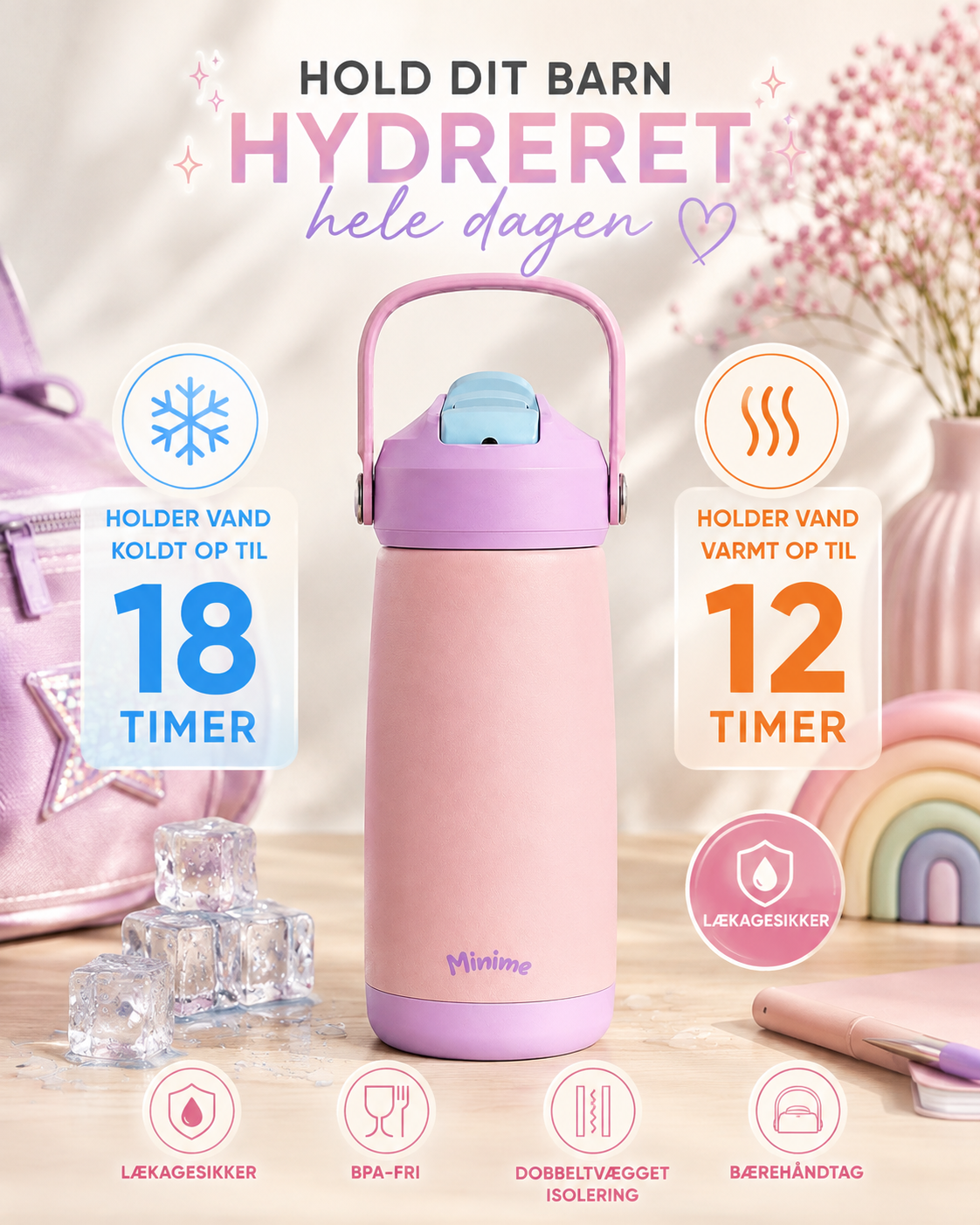 MiniMe Termoflaske 400 ml - Lyserød